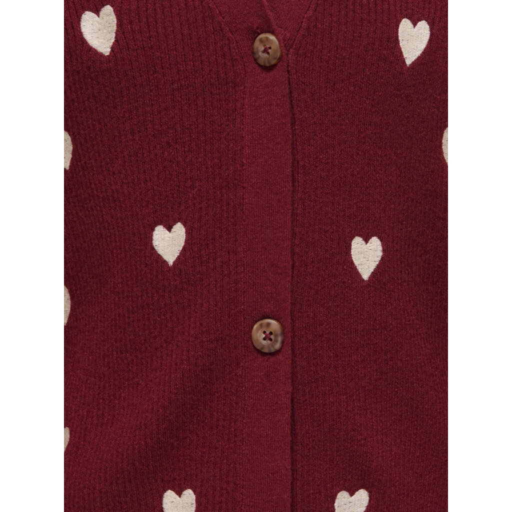 KIDS ONLY KOGDANA LIFE LS HEART VNECK CARDIGAN KNT 15341330 Cabernet EMB Tofu/Hearts