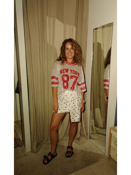 Baseball tee pailletten - rood