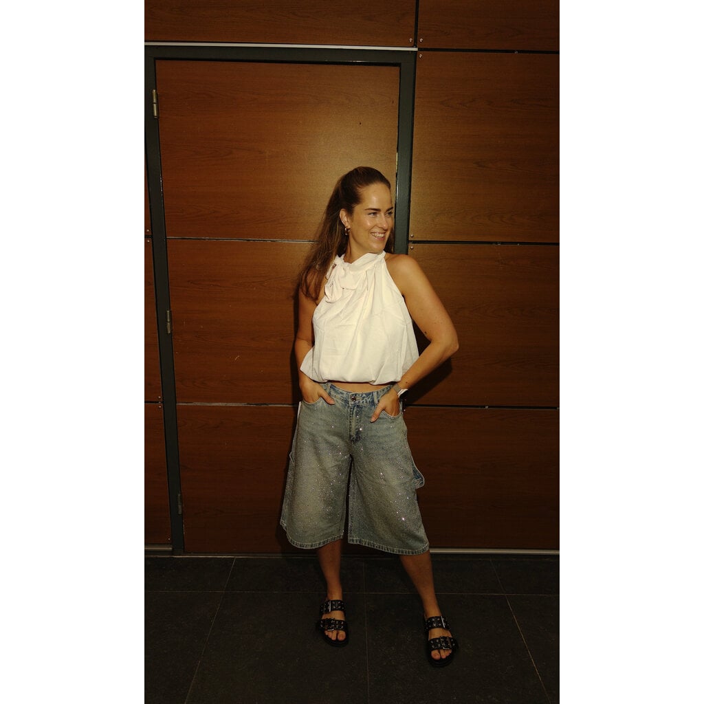 Sparkling baggy denim jorts - blue