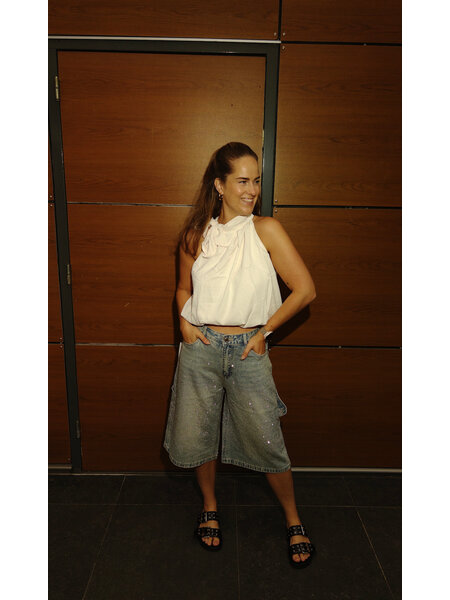 Sparkling baggy denim jorts - blue