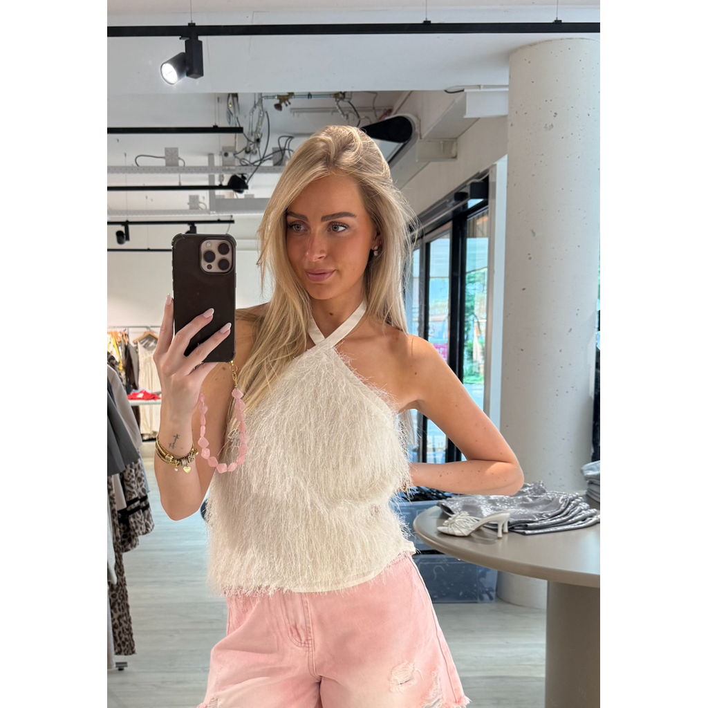 Hairy halterneck top - creme