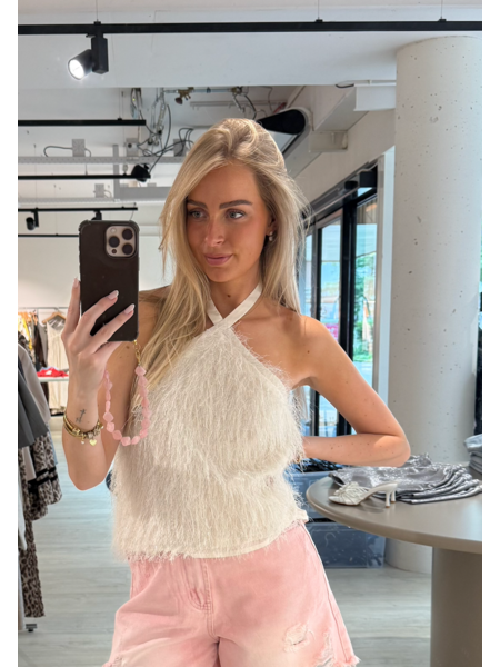 Hairy halterneck top - creme