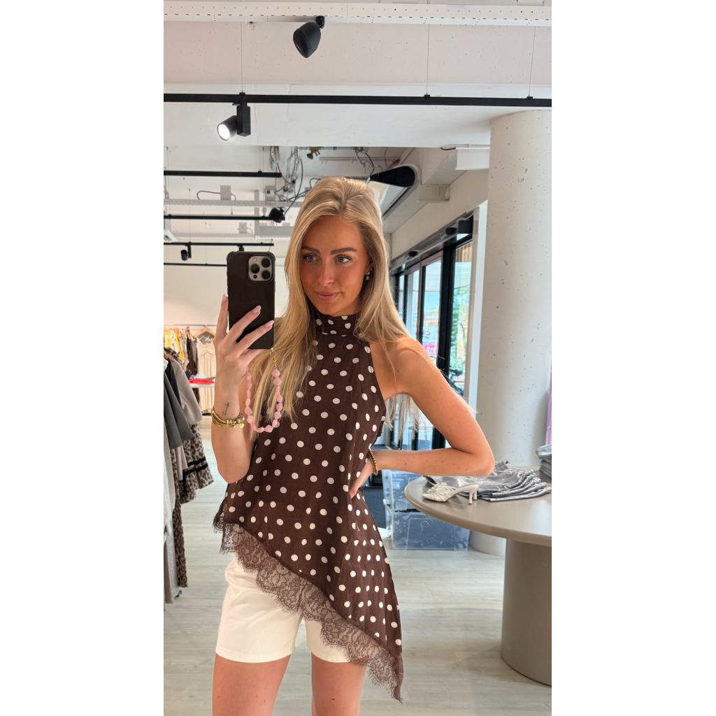 Lace dots top schuin - bruin
