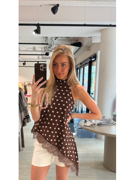 Lace dots top schuin - bruin