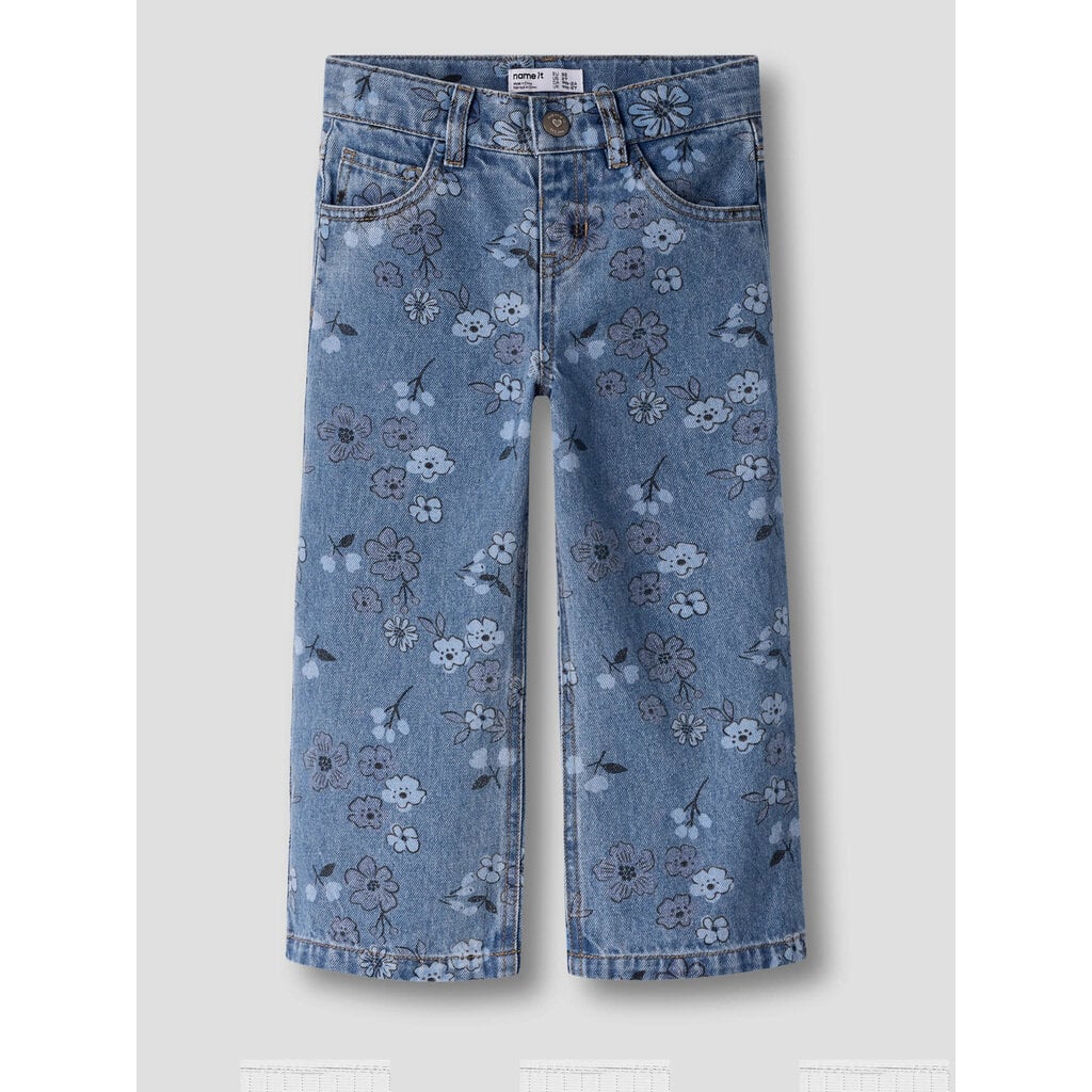name it NMFROSE WIDE AOP JEANS 2633-IM 13259841 Medium Blue Denim FLOWER