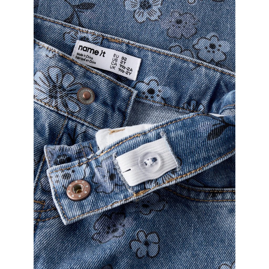 name it NMFROSE WIDE AOP JEANS 2633-IM 13259841 Medium Blue Denim FLOWER