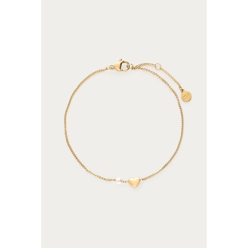 Minimalistische armband met hartje en imitatieparel MJ16792 Goud