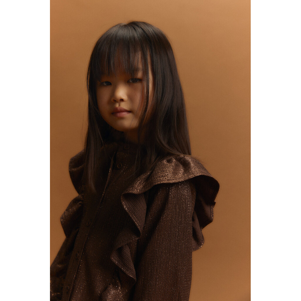 ALIX mini shiny ruffle blouse (62608945539) warm brown