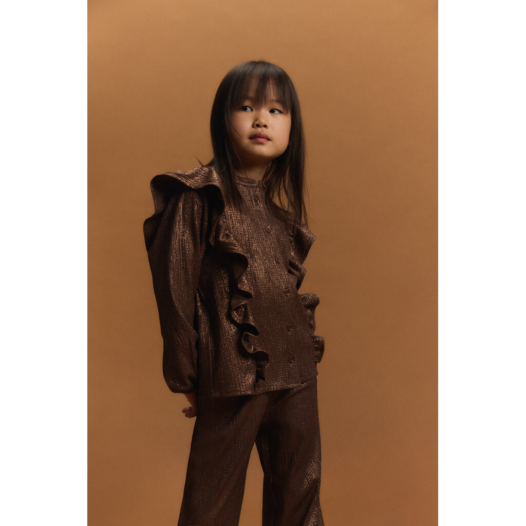 ALIX mini shiny ruffle blouse (62608945539) warm brown