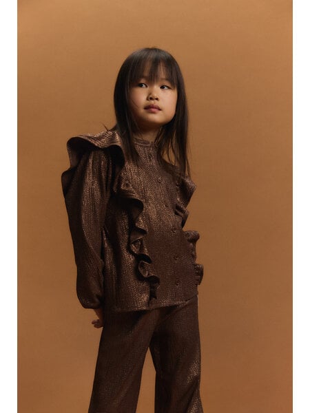 ALIX mini shiny ruffle blouse (62608945539) warm brown