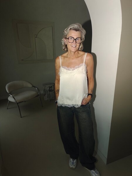 Thin straps satin lace top - creme