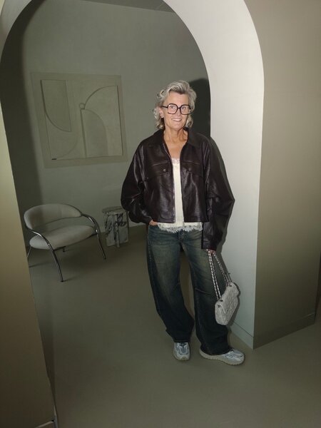 Faux leather jacket bomber w collar - brown