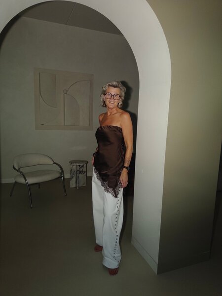 Satin strapless lace top - brown