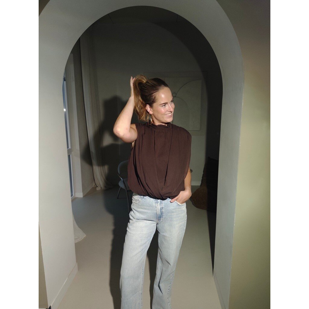 Chiffon top ballon - bruin
