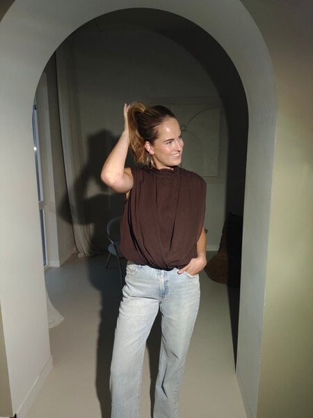 Chiffon top ballon - bruin