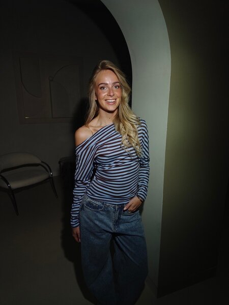 Offshoulder striped longsleeve - bruin/sky blue