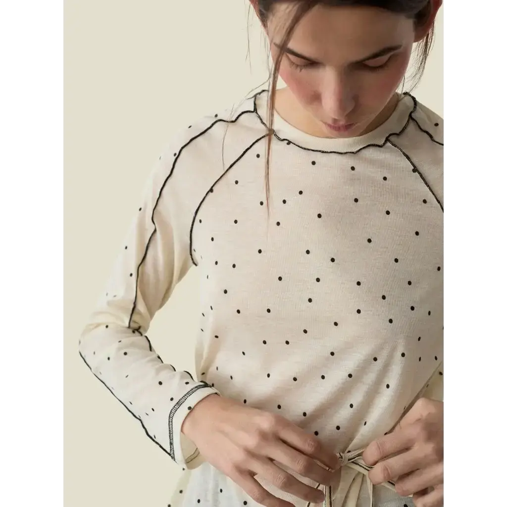 LAAGAM HARPER ECRU POLKA DOT LONG SLEEVE T-SHIRT