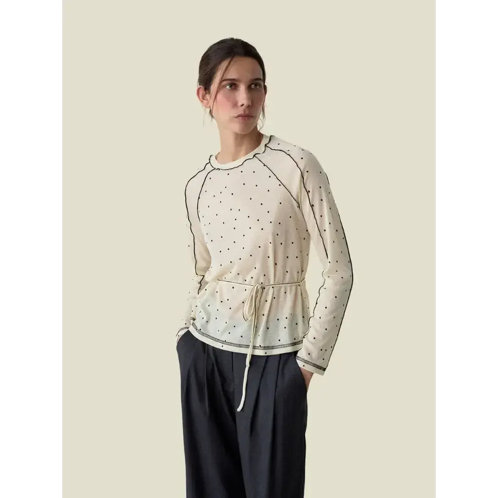 LAAGAM HARPER ECRU POLKA DOT LONG SLEEVE T-SHIRT