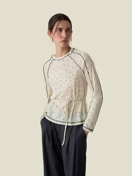 LAAGAM HARPER ECRU POLKA DOT LONG SLEEVE T-SHIRT