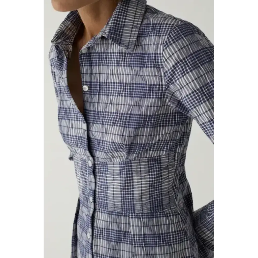 LAAGAM HELLA NAVY BLUE SQUARED SHIRT