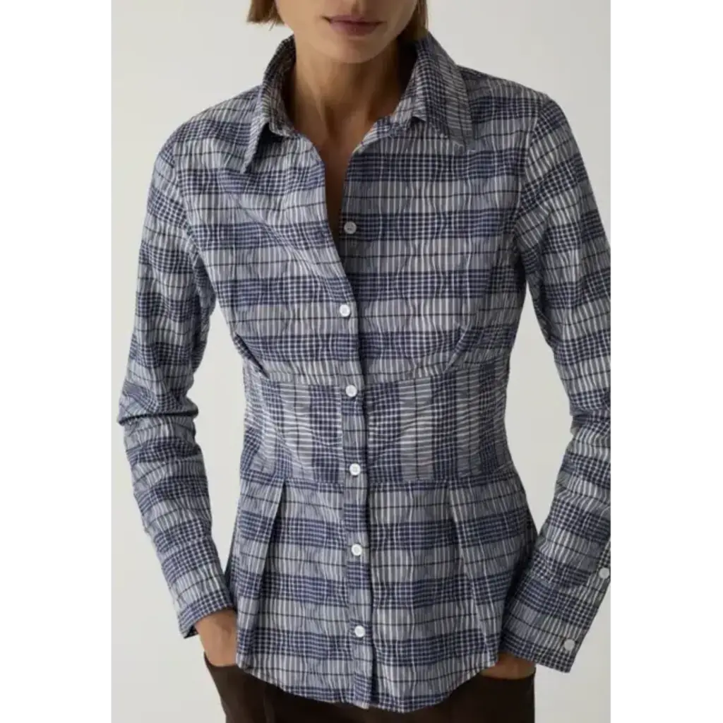LAAGAM HELLA NAVY BLUE SQUARED SHIRT