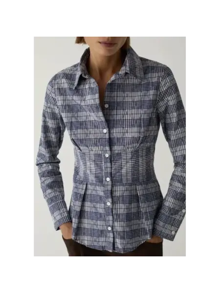LAAGAM HELLA NAVY BLUE SQUARED SHIRT