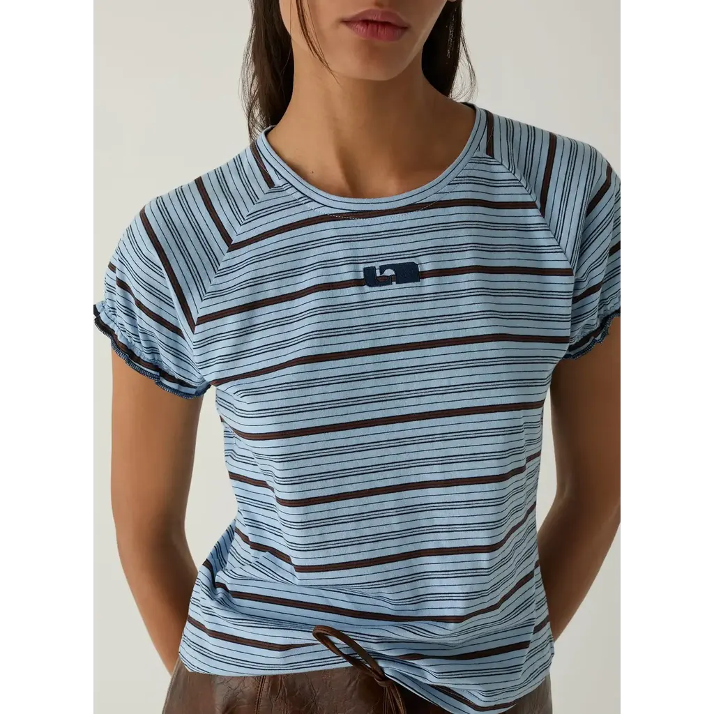 LAAGAM ZAIRA BLUE EMBROIDERED LOGO T-SHIRT