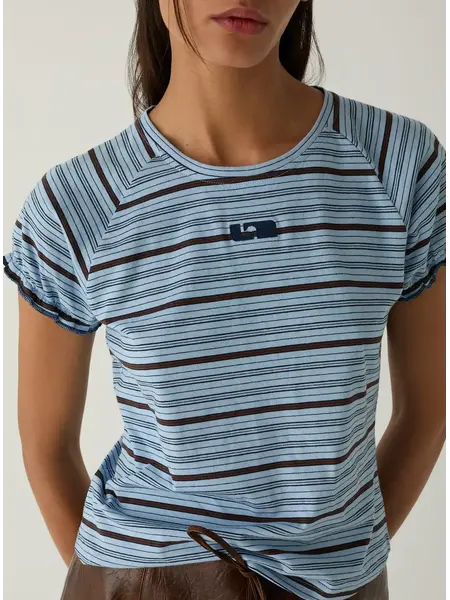LAAGAM ZAIRA BLUE EMBROIDERED LOGO T-SHIRT