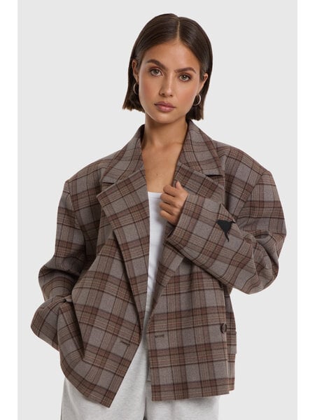 ALIX cropped check blazer (2609440868) warm brown