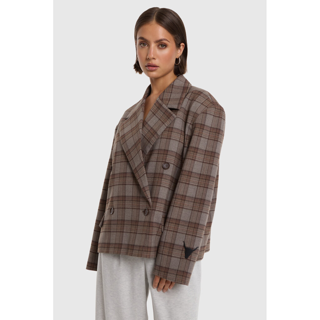 ALIX cropped check blazer (2609440868) warm brown