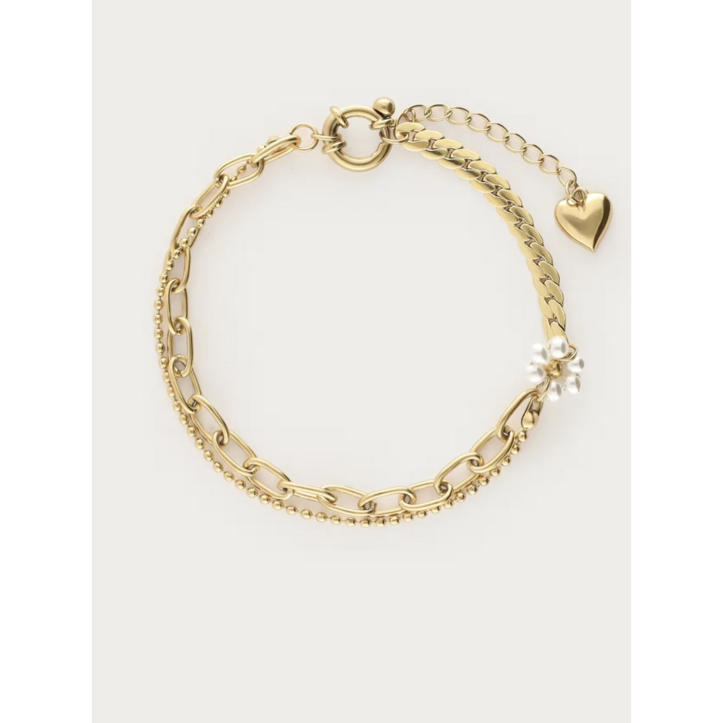 Bracelet flower imitation pearl MJ16017 Goud