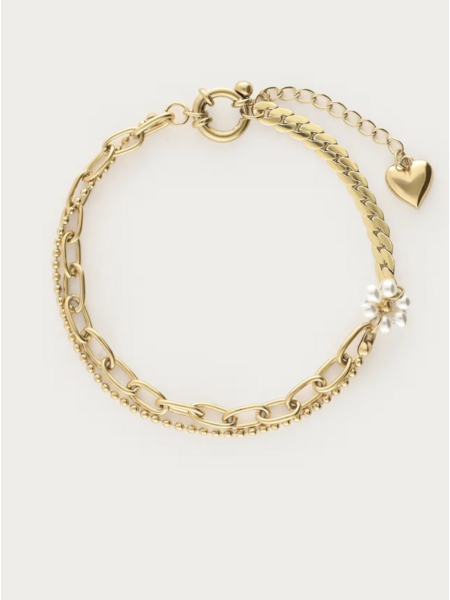 Bracelet flower imitation pearl MJ16017 Goud