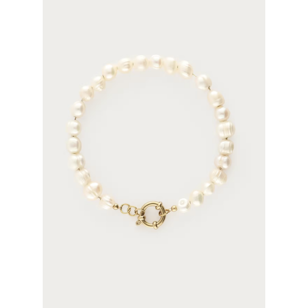 Bracelet pearls round clasp MJ16026 Goud