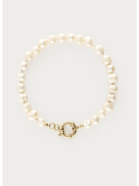 Bracelet pearls round clasp MJ16026 Goud