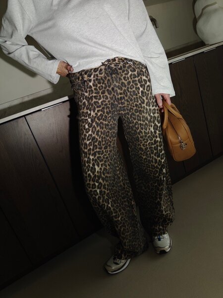 Leopard denim omgeslagen boord