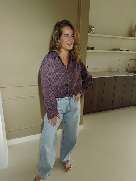 Ruit blouse ballon - wine