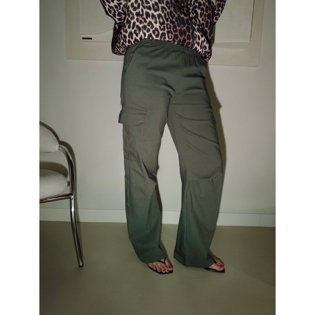 Cargo trousers elastic waist - army