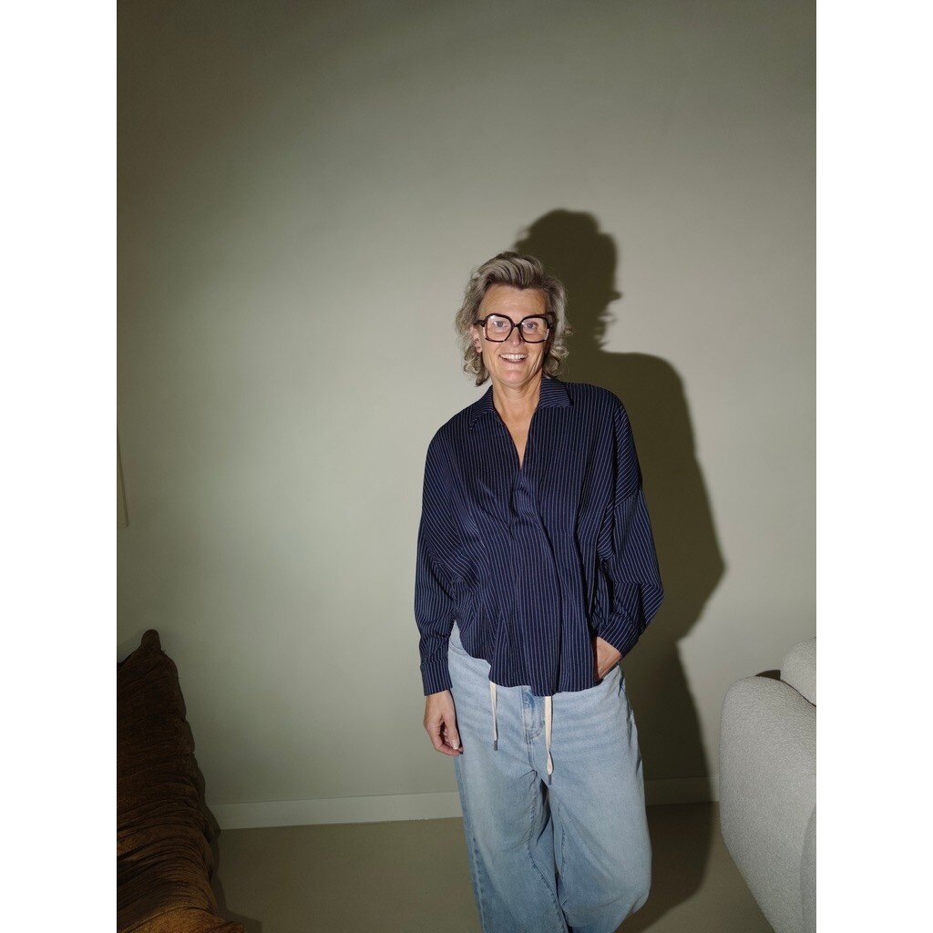 Krijtstreep taille blouse - navy