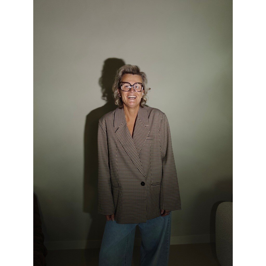 Oversized blazer ruit EP -  brown