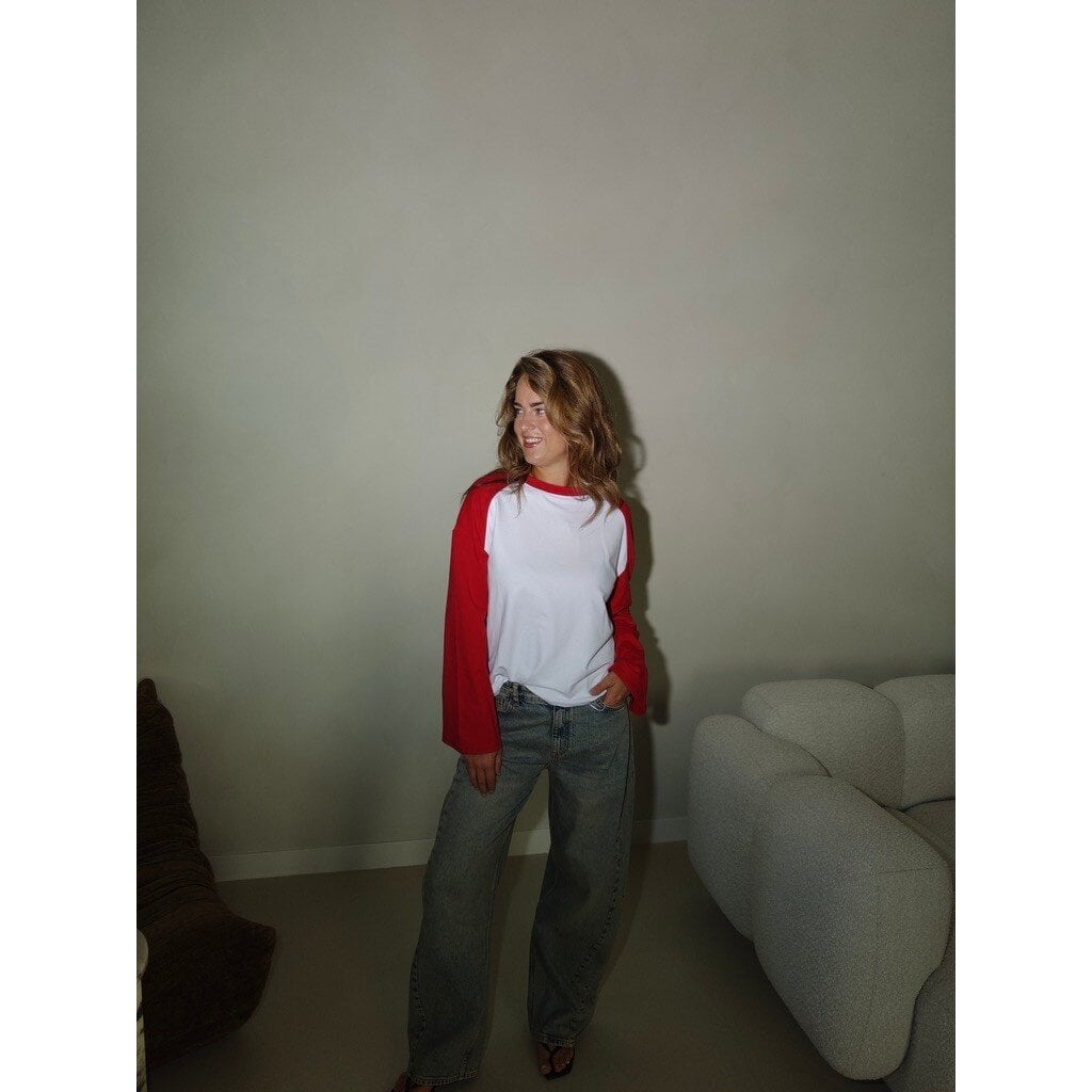 Baseball longsleeve - wit/rood