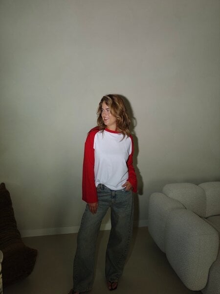 Baseball longsleeve - wit/rood