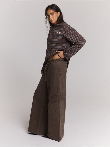REFINED washed wide leg cargo pants MILA (R2610146295) choc brown