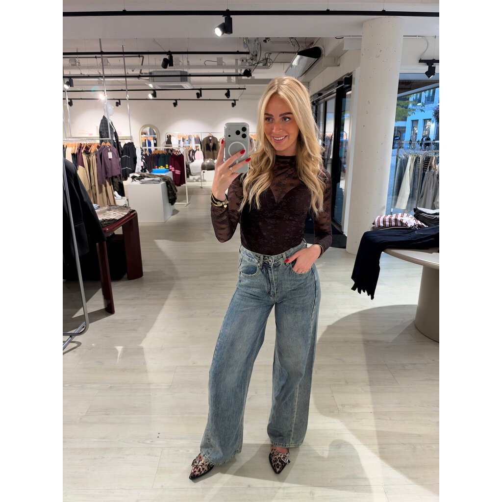 Jeans wide leg met naad zijkant - dirty wash