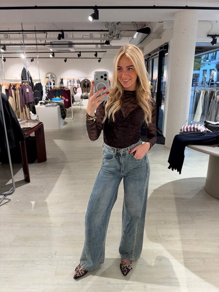 Jeans wide leg met naad zijkant - dirty wash