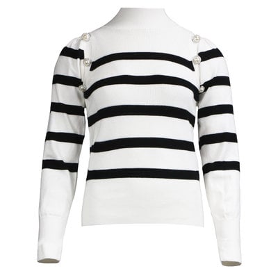 JAIMY Striped pearl detail top white