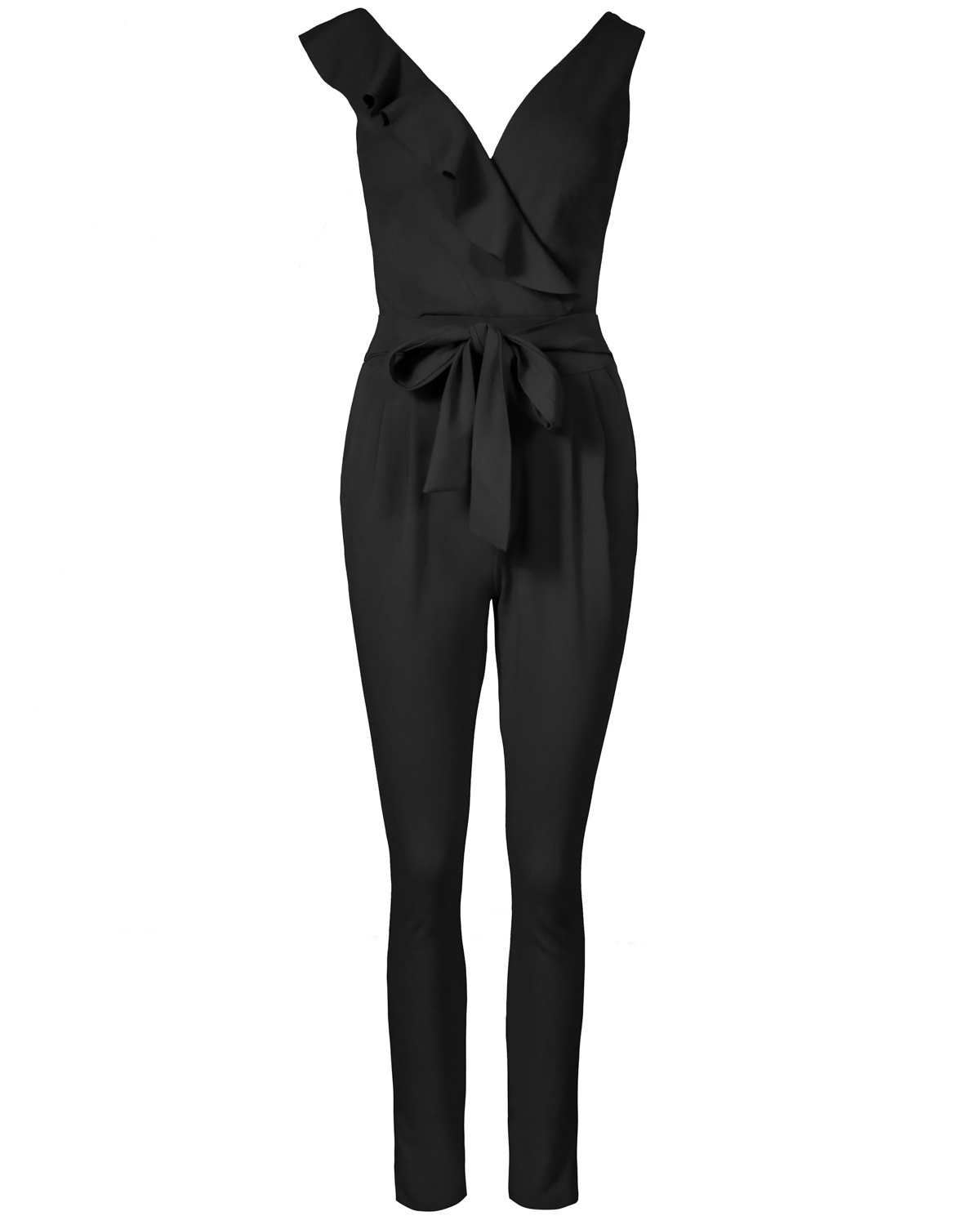 ASYMMETRIC RUFFLED JUMPSUIT - Black