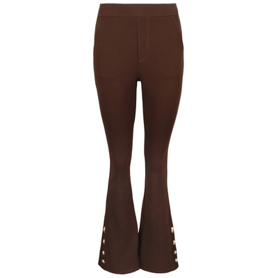 JAIMY Gold button flared pants chocolade brown
