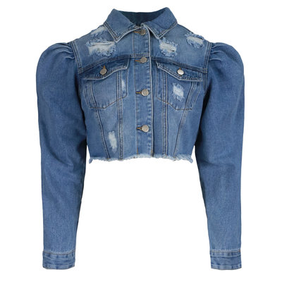 JAIMY Cropped puff sleeve denim jacket