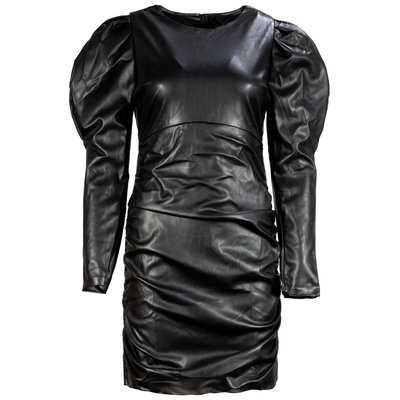 JAIMY Alaia puff sleeve leather dress