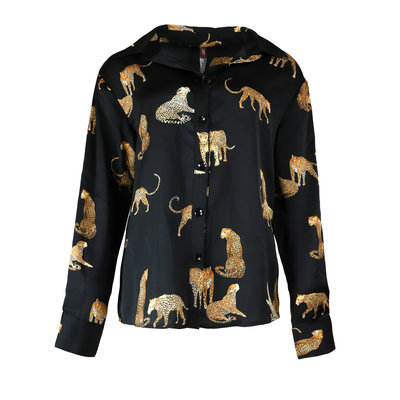 JAIMY Leopard detail silk blouse black